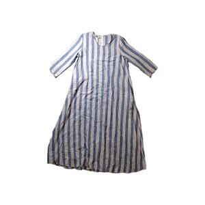 ADEPTT Gali Linen Dress Women's M Tan Blue Stripe With Pockets Summer Travel